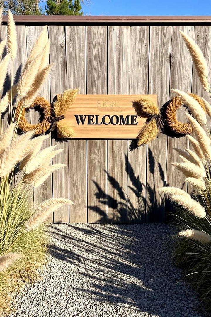 Warm Welcome with Pampas Signs - 30 Pampas Grass Wedding Decor Ideas