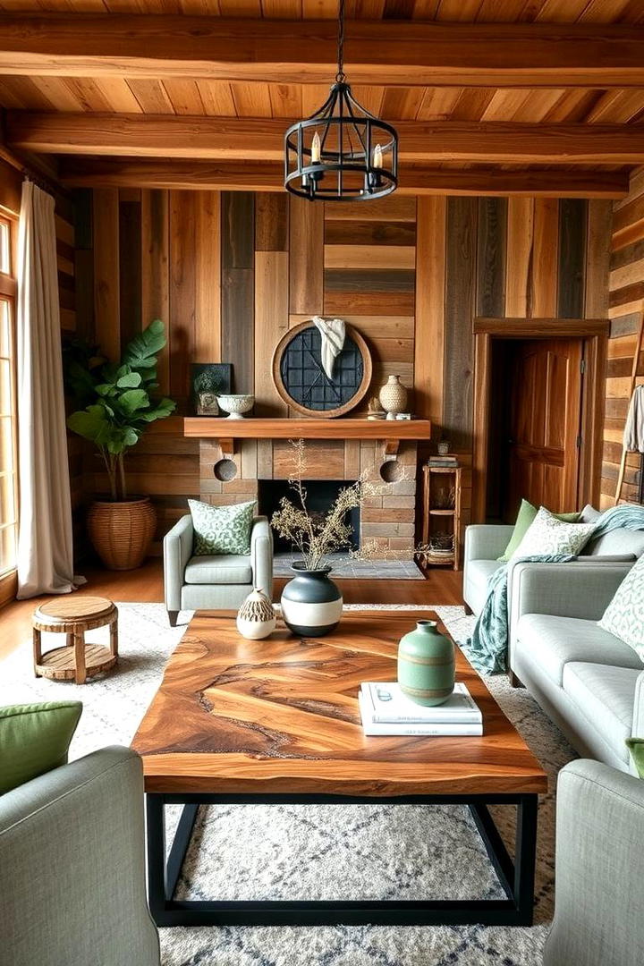 Warm Wood and Green Harmony - 30 Rustic Sage Green Living Room Ideas