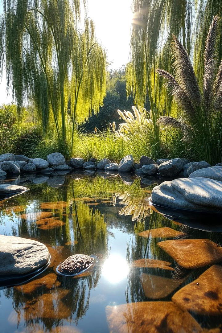 Water Feature with Tree Accents - 30 Tree Landscaping Ideas