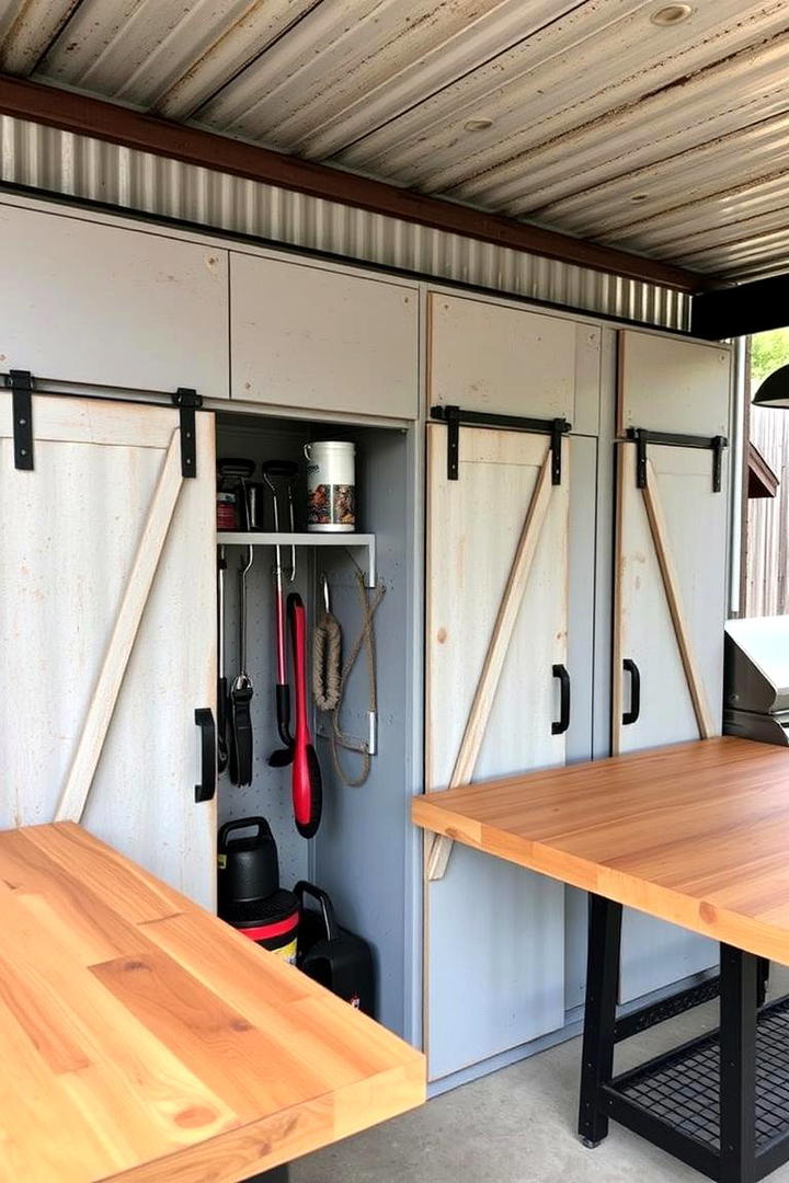 Weathered Metal Storage - 30 Rustic Outdoor Kitchen Ideas