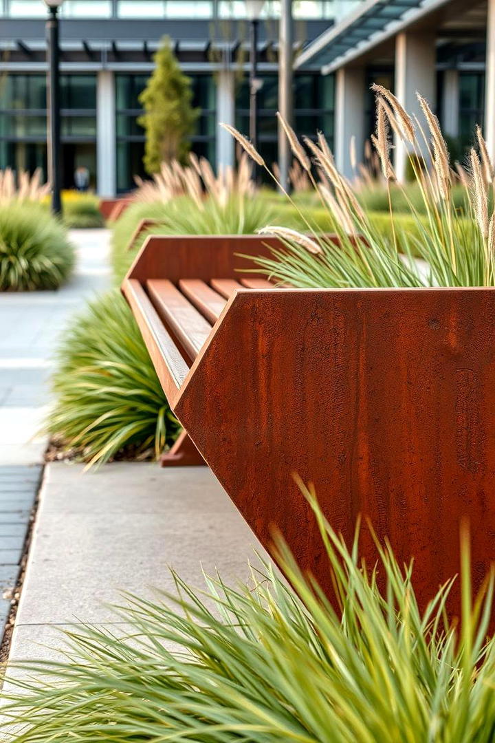 Weathered Steel Bench with Character - 30 Garden Bench Ideas