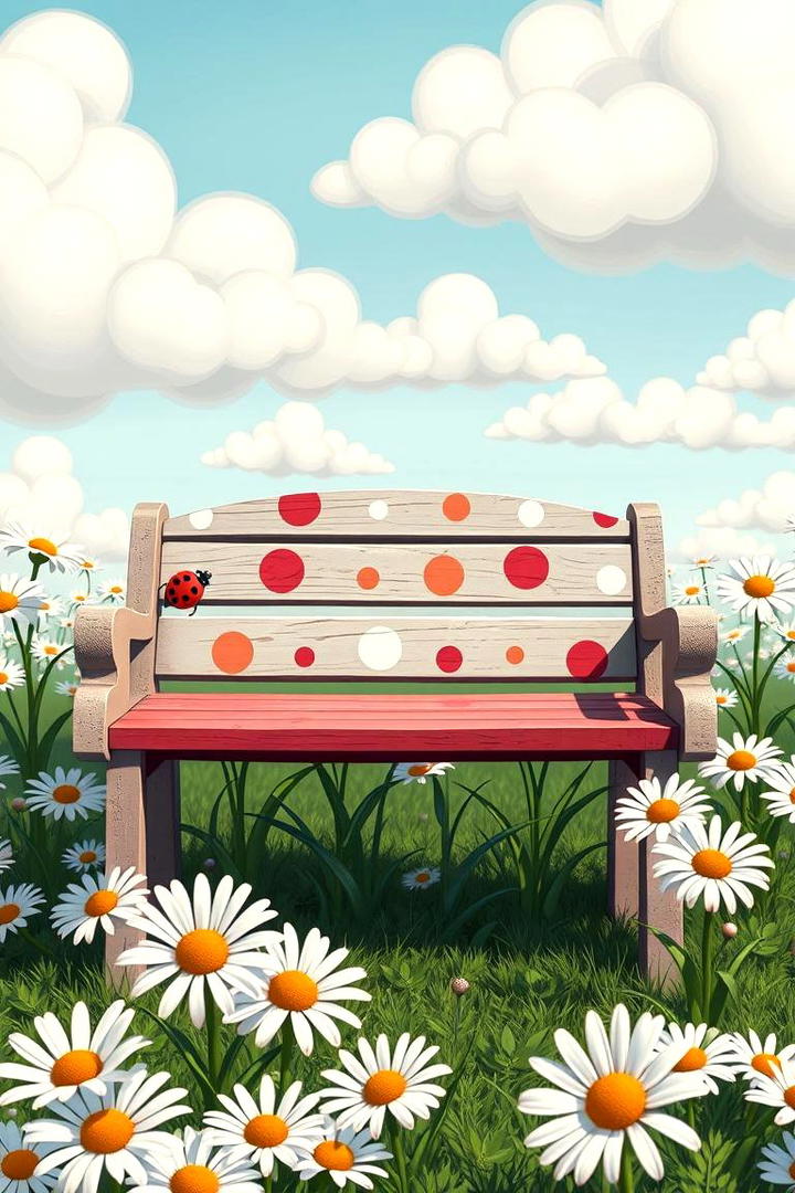 Whimsical Painted Bench for Gardens - 30 Garden Bench Ideas