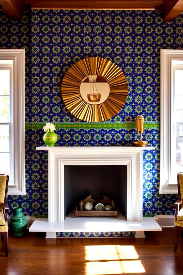 Whimsical Patterned Tiles - 21 Fireplace Decor Ideas