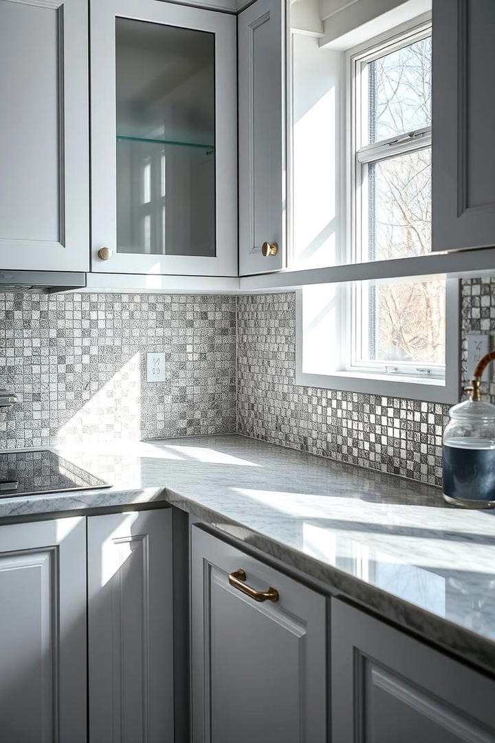 White Mosaic Tile Detail - 30 Small White Kitchen Ideas