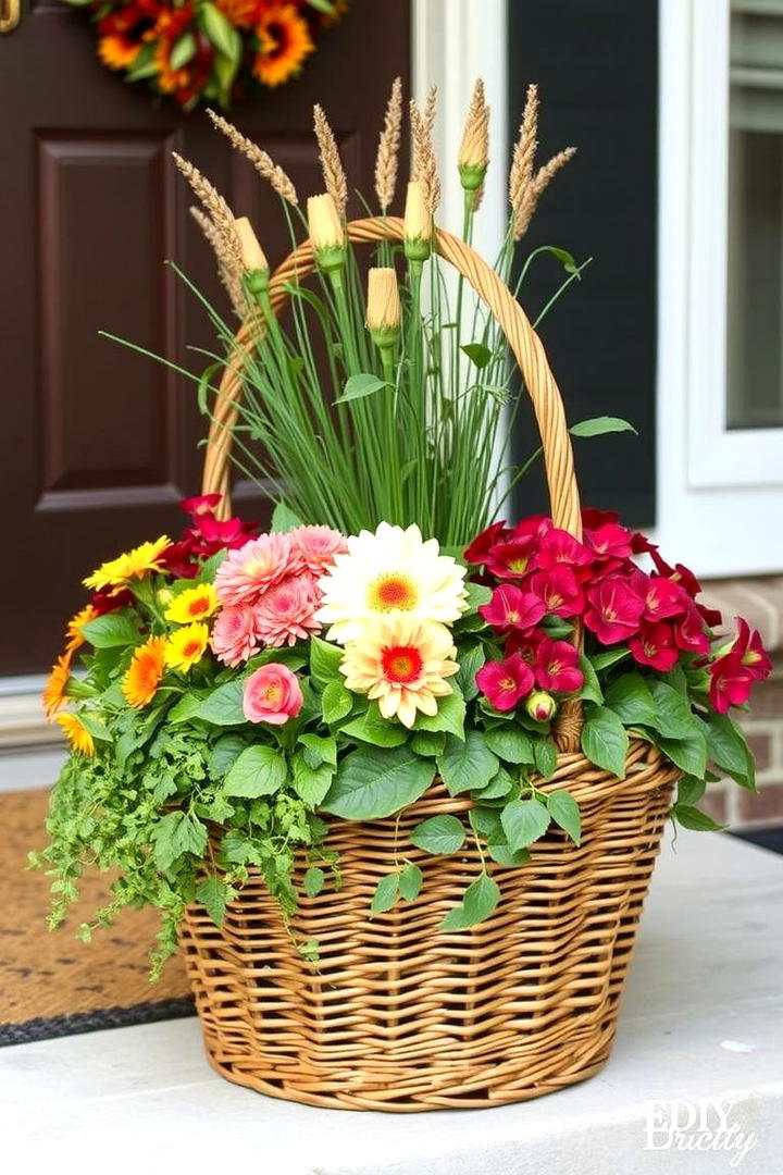 Wicker Basket Fall Charm - 21 Fall Planter Ideas