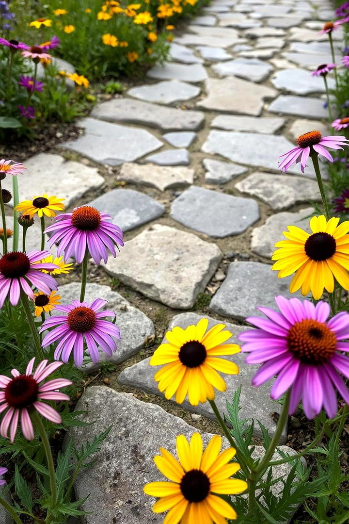 Wildflower Border Flagstone Walkway - 30 Flagstone Walkway Ideas