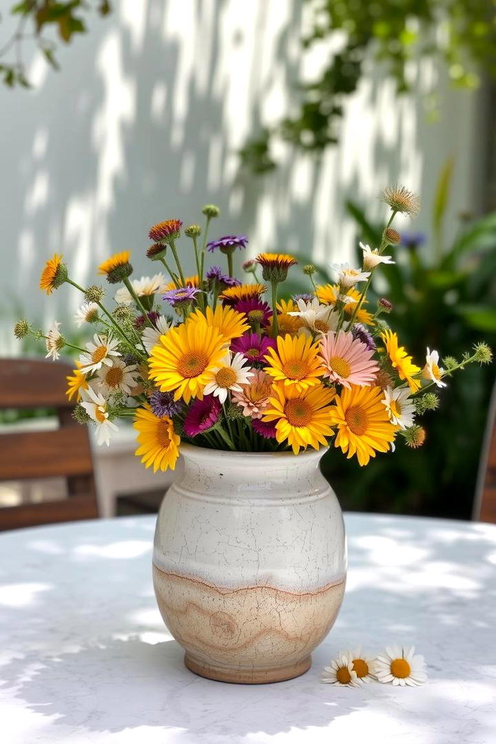 Wildflower Bouquet in a Distressed Vase - 30 Rustic Wedding Centerpieces