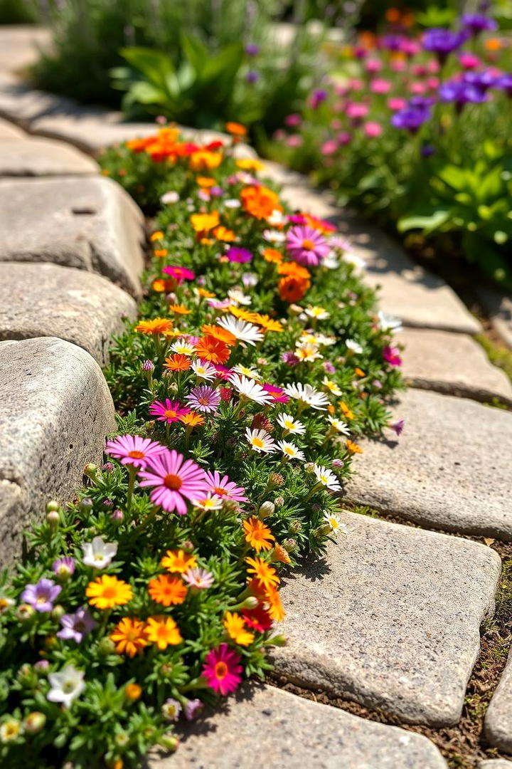 Wildflower Interspersed Stone Border - 30 Stone Garden Edging Ideas