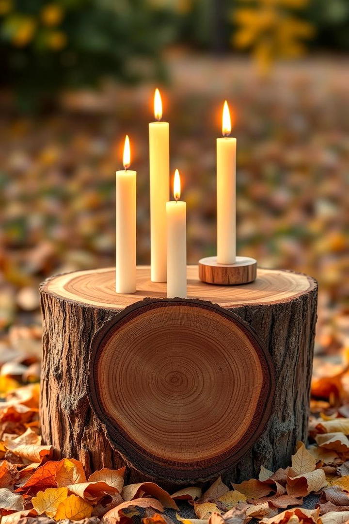 Wooden Log Slice with Candles - 30 Rustic Wedding Centerpieces