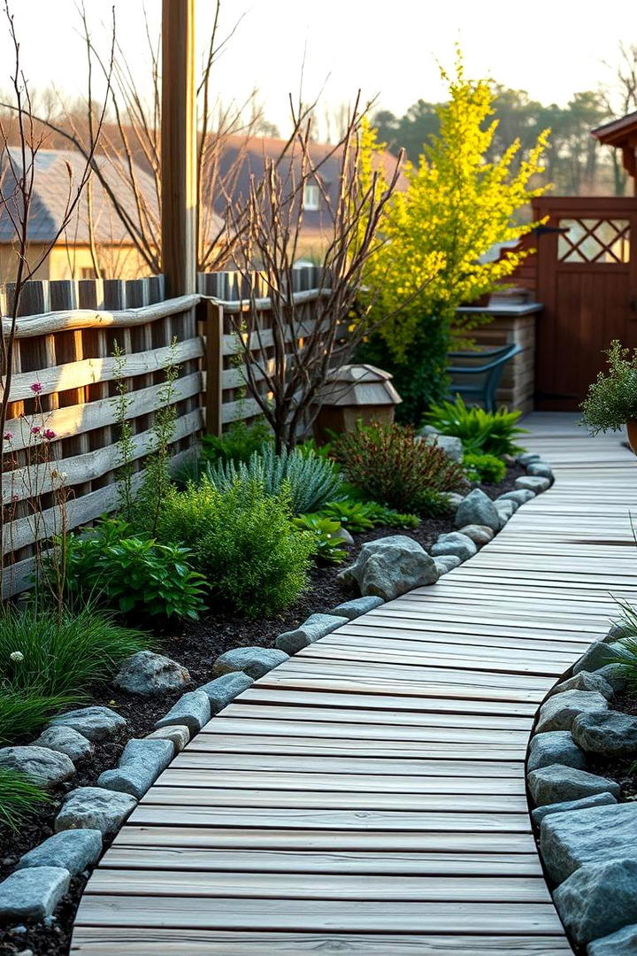 Wooden Walkway with Stones - 17 Rock Walkway Ideas