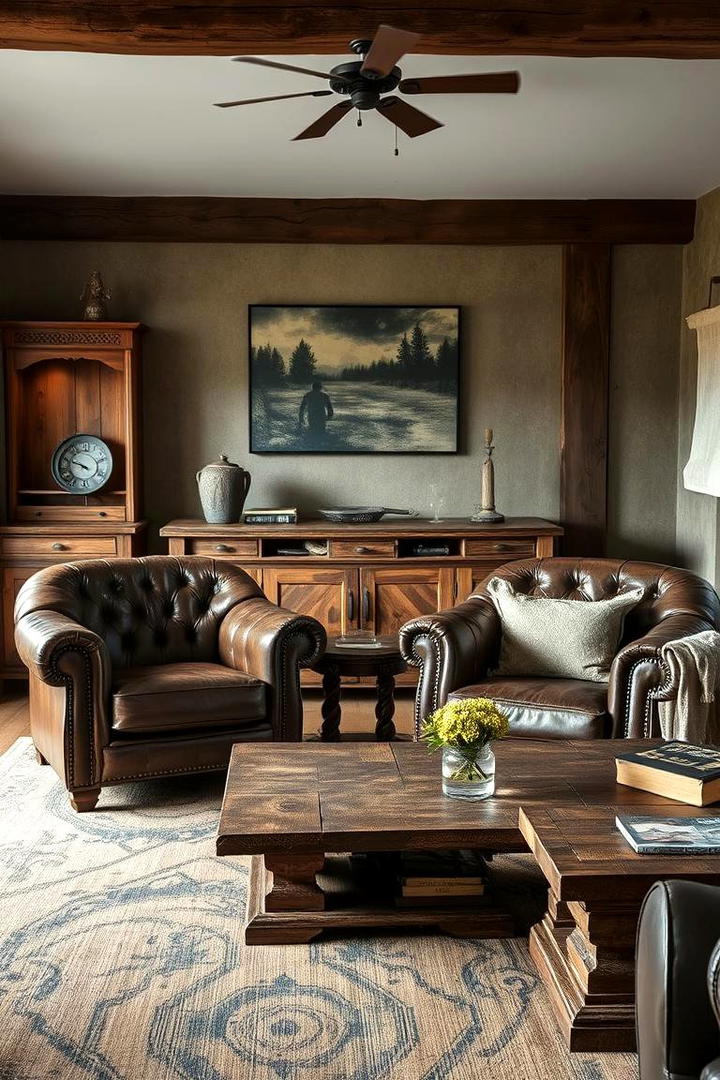 Worn Leather Sophistication - 21 Country Living Room Ideas