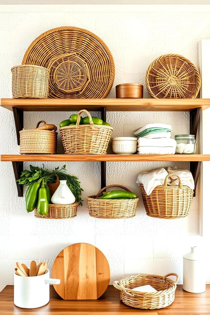 Woven Basket Storage Solutions - 30 Cottage Kitchen Ideas