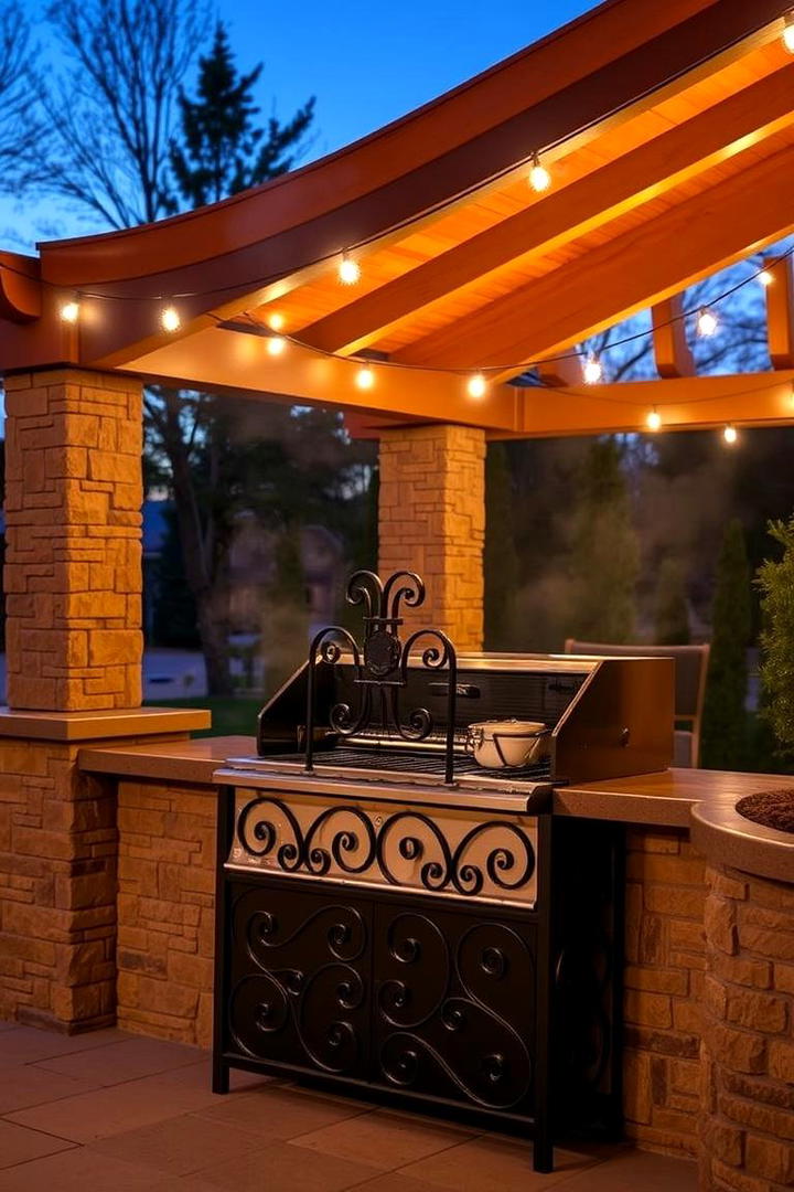 Wrought Iron Grill Station - 30 Rustic Outdoor Kitchen Ideas