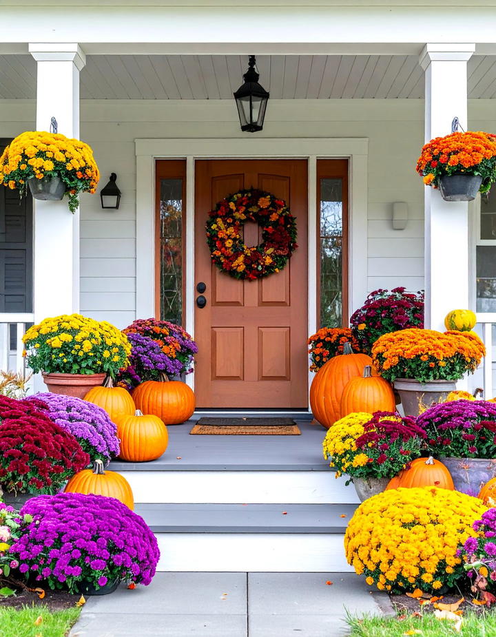 Abundant Mum Garden Display Porch - 50 fall porch decor ideas