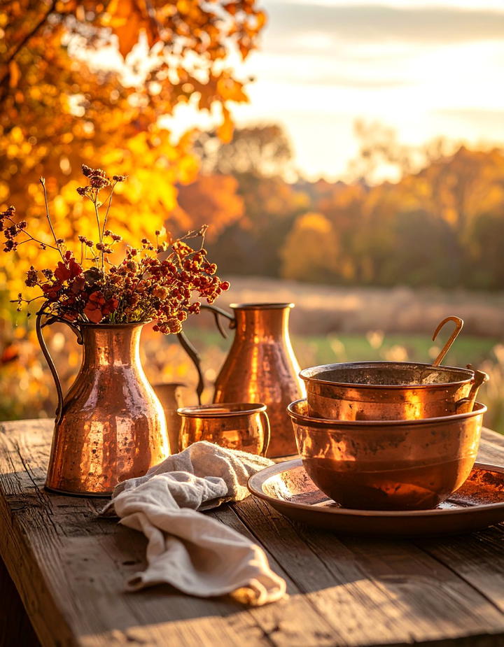 Antique Copper Pieces - 50 fall table decor ideas