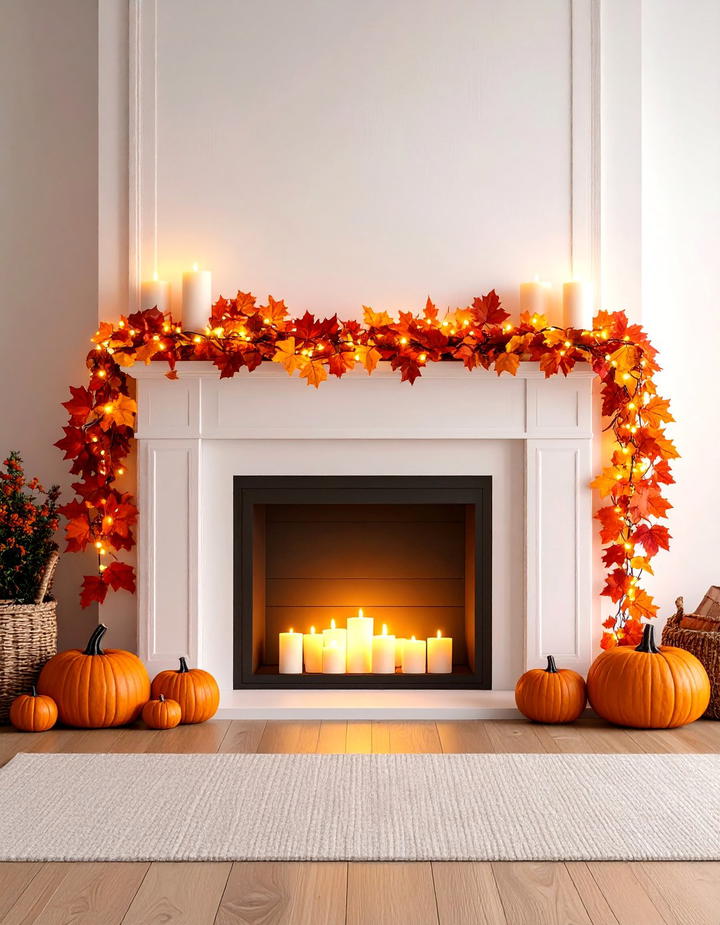 Autumn Leaf Garland Theme - 50 fall fireplace decor ideas