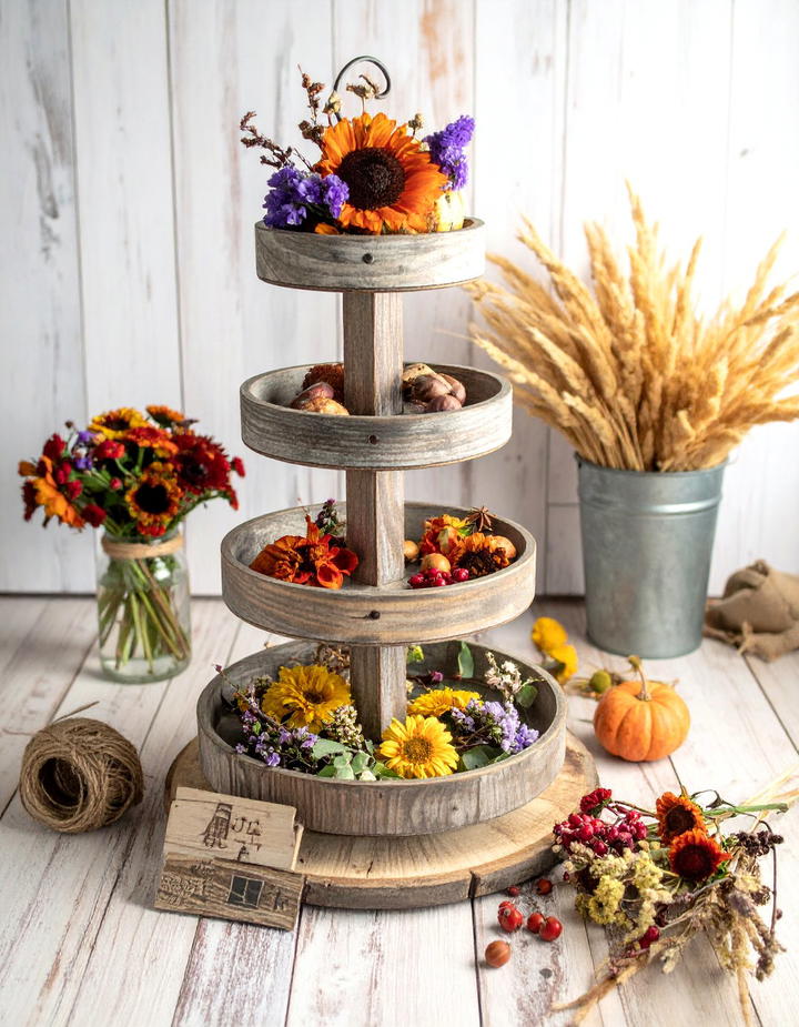 Barnwood and Burlap Rustic - 50 fall tiered tray decor ideas