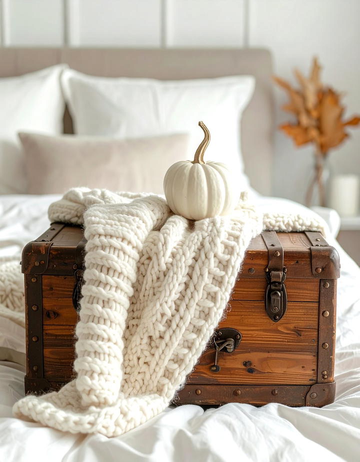 Bedroom Trunk Styling - 50 minimalist fall decor ideas