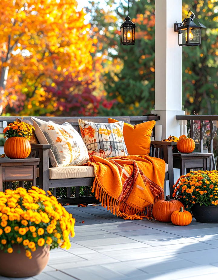 Bench and Side Table Seating Arrangement Porch - 50 fall porch decor ideas