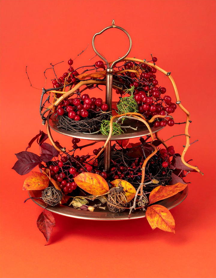 Berry and Branch Display - 50 fall tiered tray decor ideas