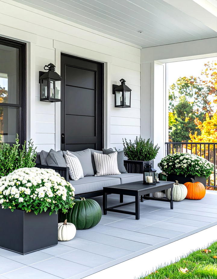 Black Metal and Greenery Modern - 50 modern fall porch decor ideas
