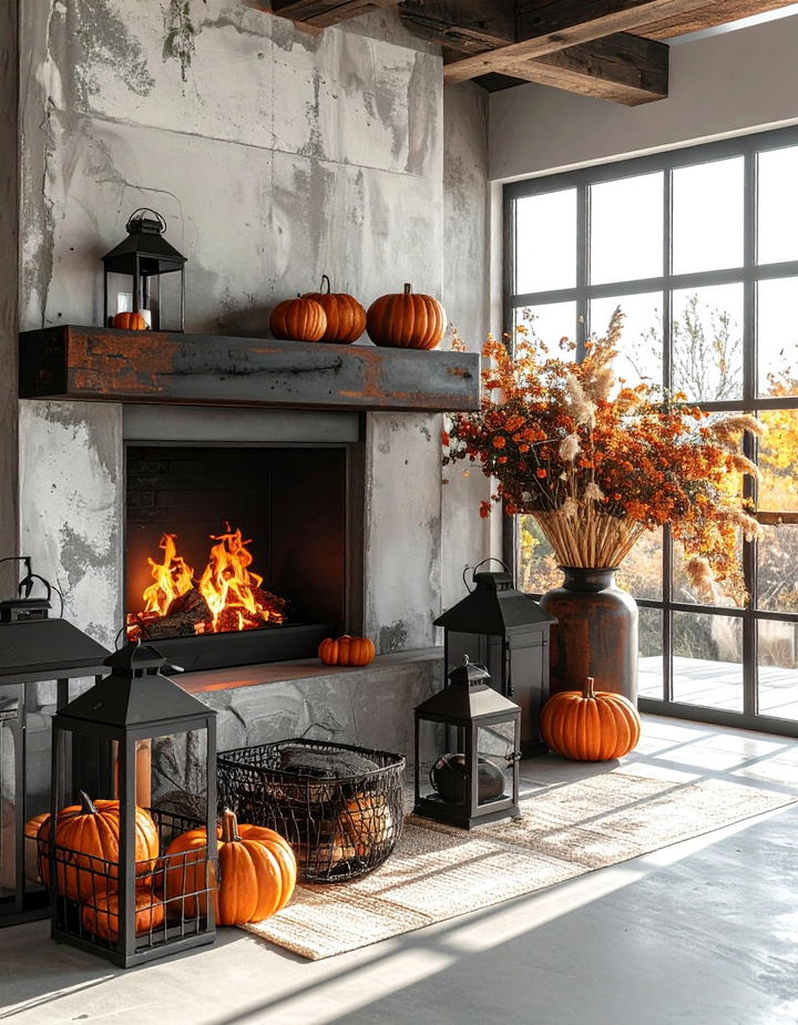 Black Metal and Rust Theme - 50 fall fireplace decor ideas