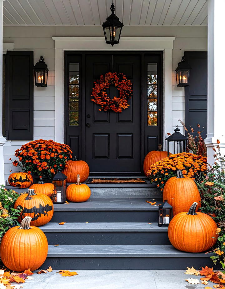 Black and Orange Halloween Transition - 50 fall front door decor ideas