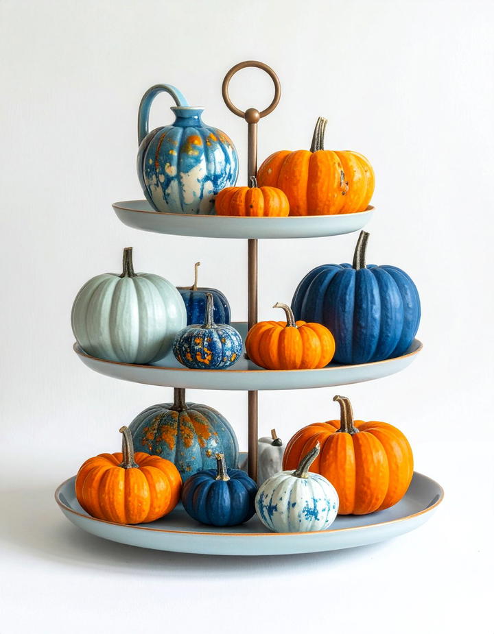 Blue and Orange Contrast - 50 fall tiered tray decor ideas