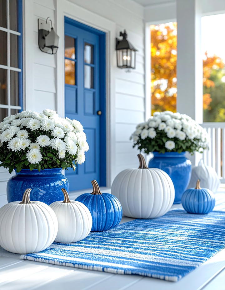 Blue and White Porch Scheme - 50 modern fall porch decor ideas