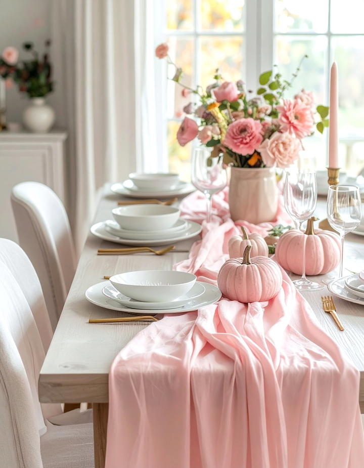 Blush Pink Table Runner - 50 pink fall decor ideas