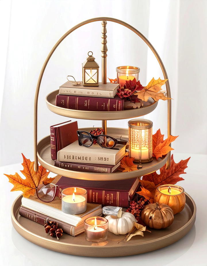 Bookish Fall Atmosphere - 50 fall tiered tray decor ideas