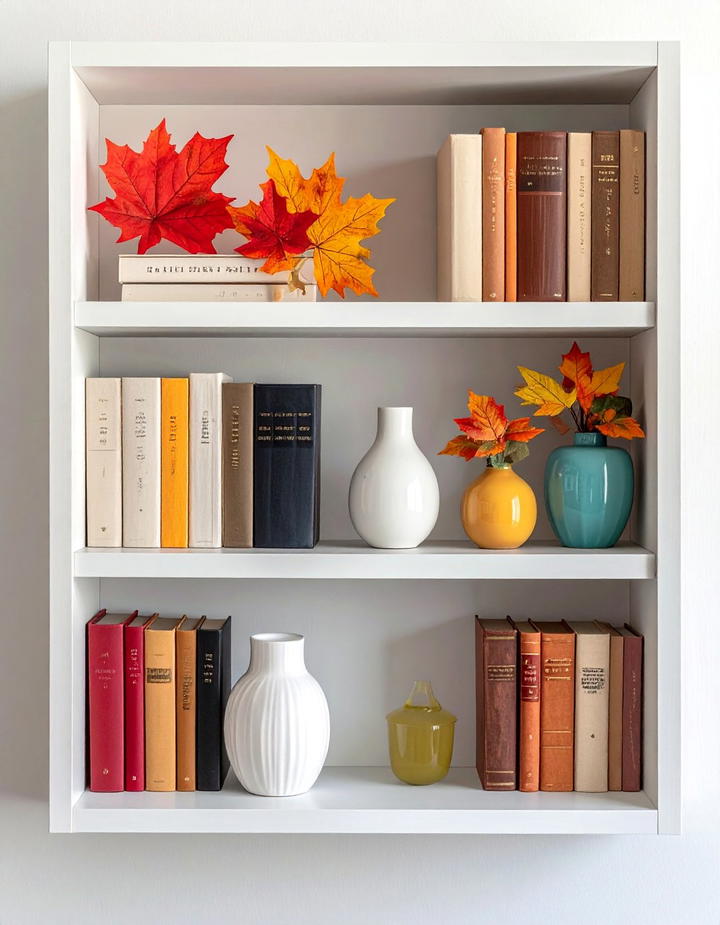 Bookshelf Leaf Accents - 50 fall leaves decor ideas