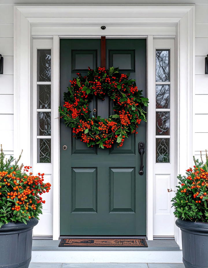 Boxwood and Berry Wreath - 50 fall front door decor ideas