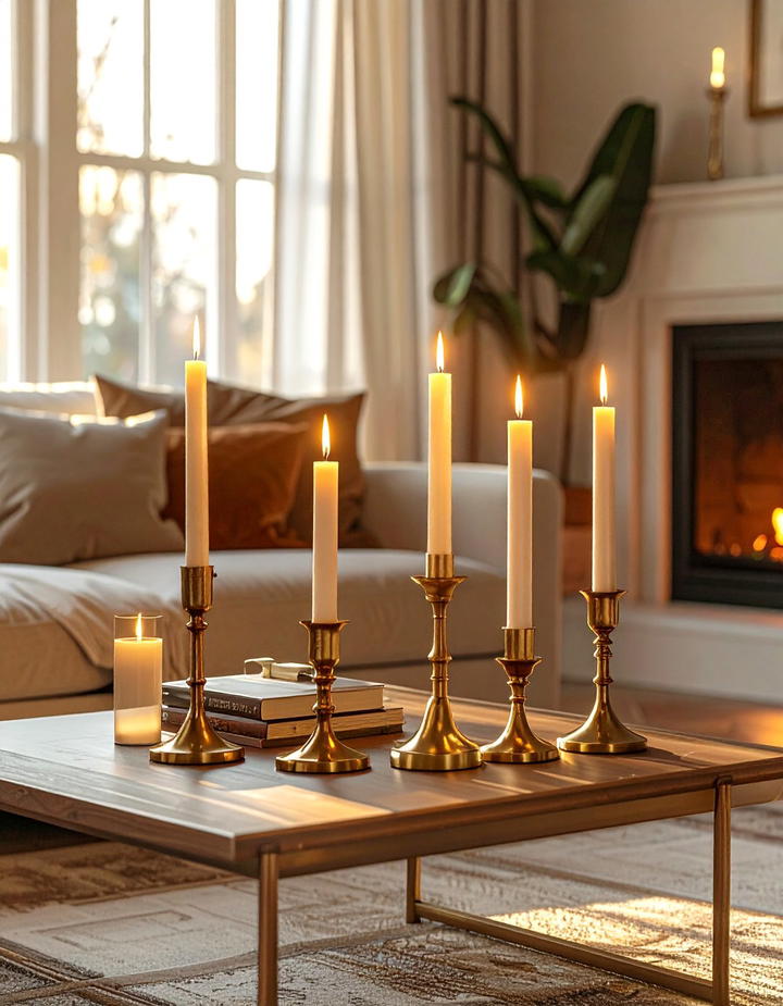 Brass Candle Holders - 50 living room fall decor ideas