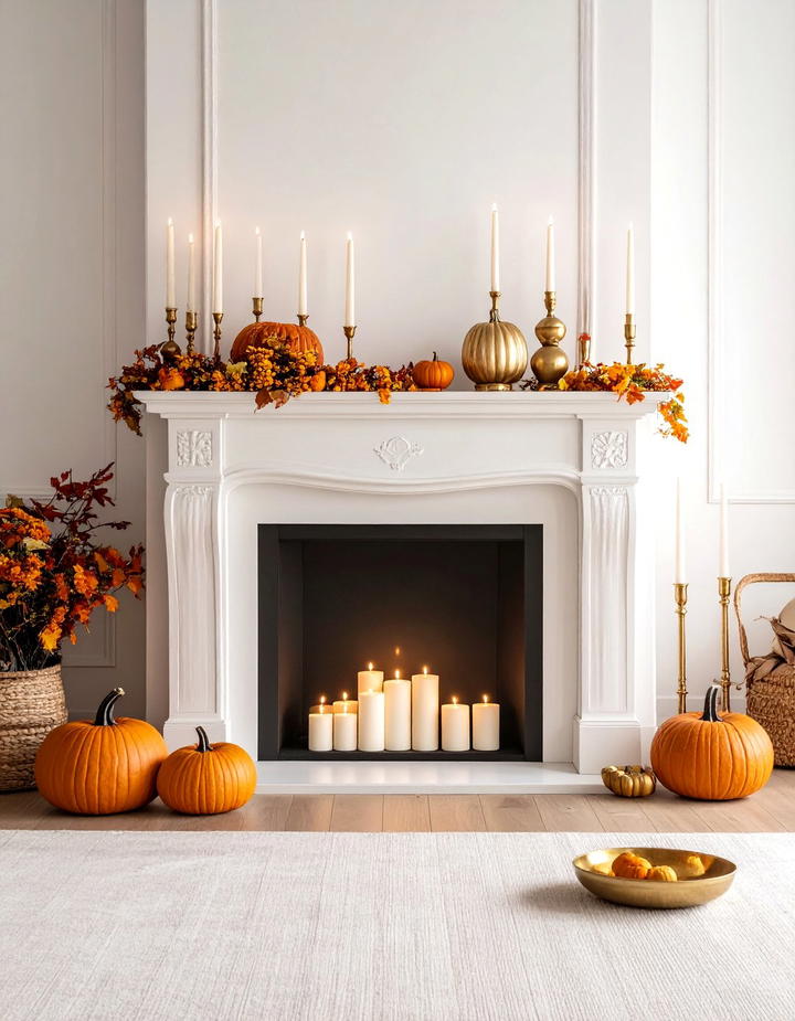 Brass Candlestick Collection - 50 fall fireplace decor ideas