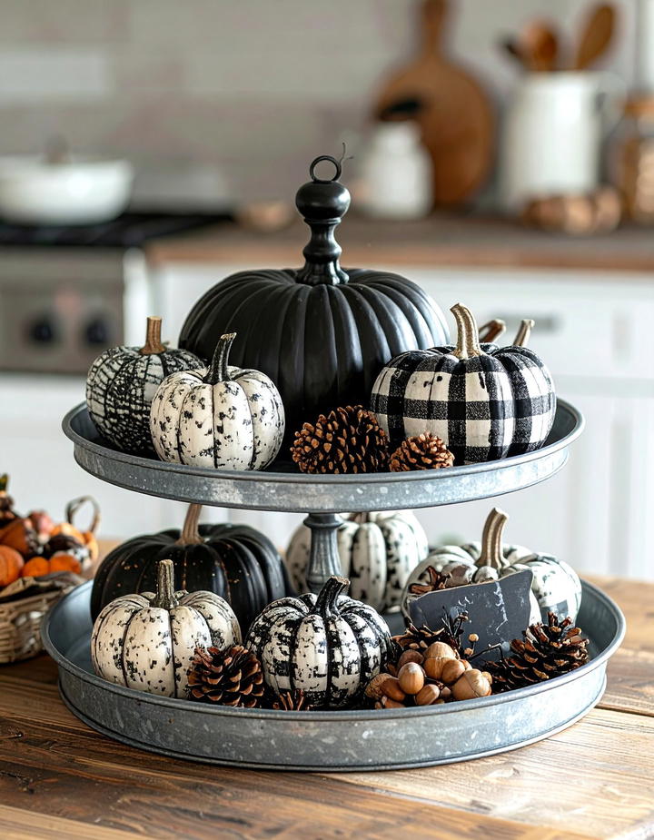 Buffalo Check Farmhouse Tray - 50 fall tiered tray decor ideas