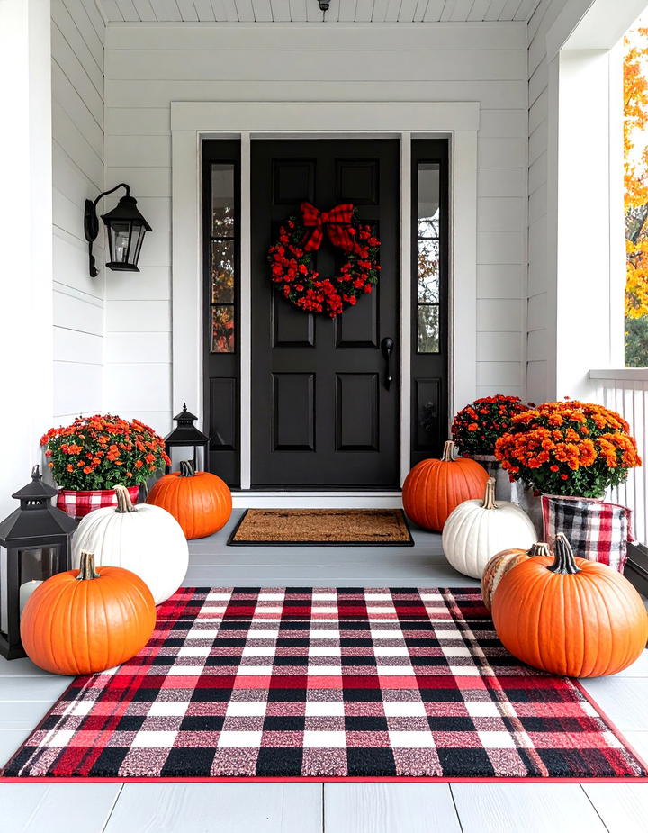 Buffalo Check Plaid Pattern Porch - 50 fall porch decor ideas