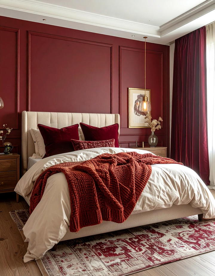 Burgundy and Cream Bedroom - 50 fall decor trends 2025
