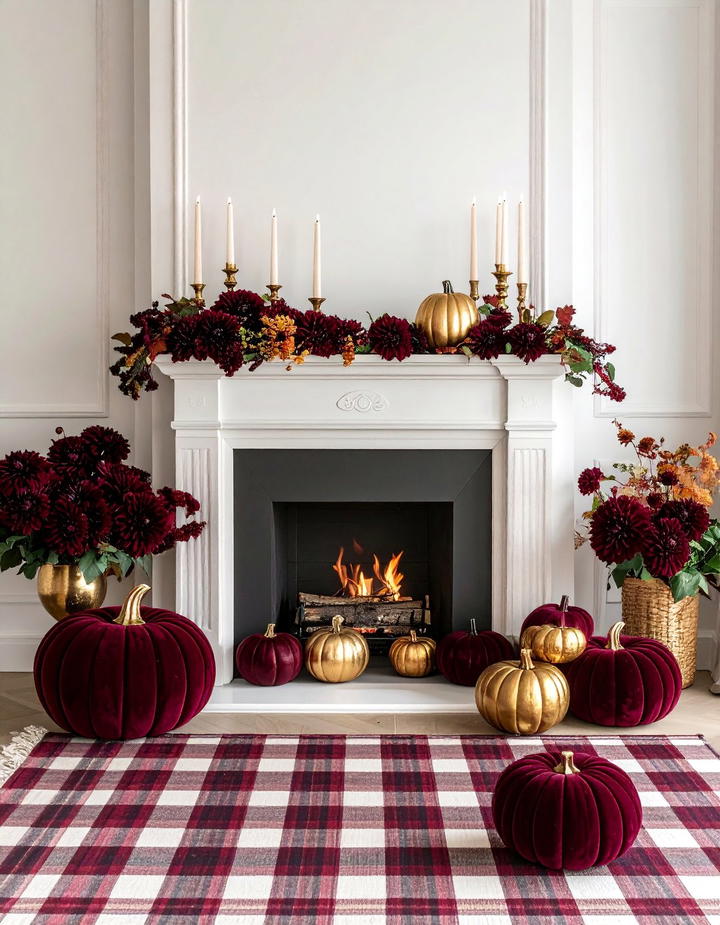 Burgundy and Gold Elegance - 50 fall fireplace decor ideas