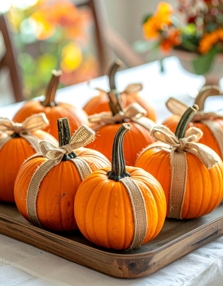 Burlap Wrapped Pumpkin Stems - 50 fall pumpkin decor ideas