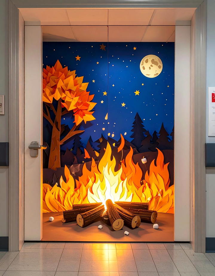 Campfire Cozy Corner - 50 fall door decor classroom ideas