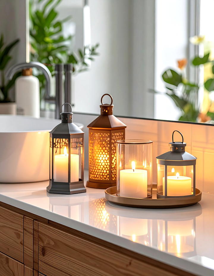 Candle Lantern Display - 50 fall bathroom decor ideas