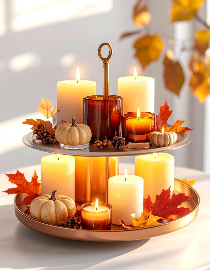 Candlelight Autumn Glow - 50 fall tiered tray decor ideas