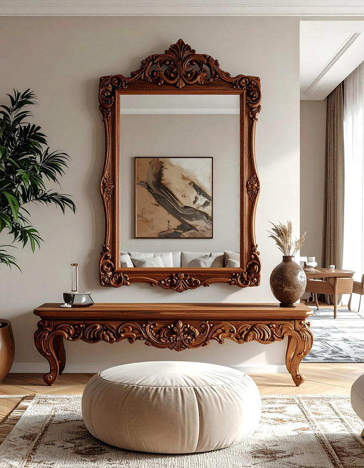 Carved Wood Mirrors - 50 living room fall decor ideas
