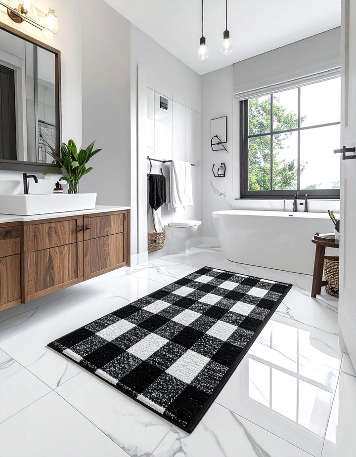 Checkered Floor Runner - 50 fall bathroom decor ideas