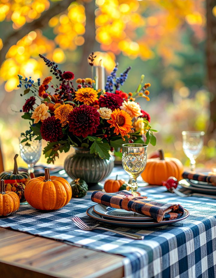 Checkered Napkin Styling - 50 fall table decor ideas