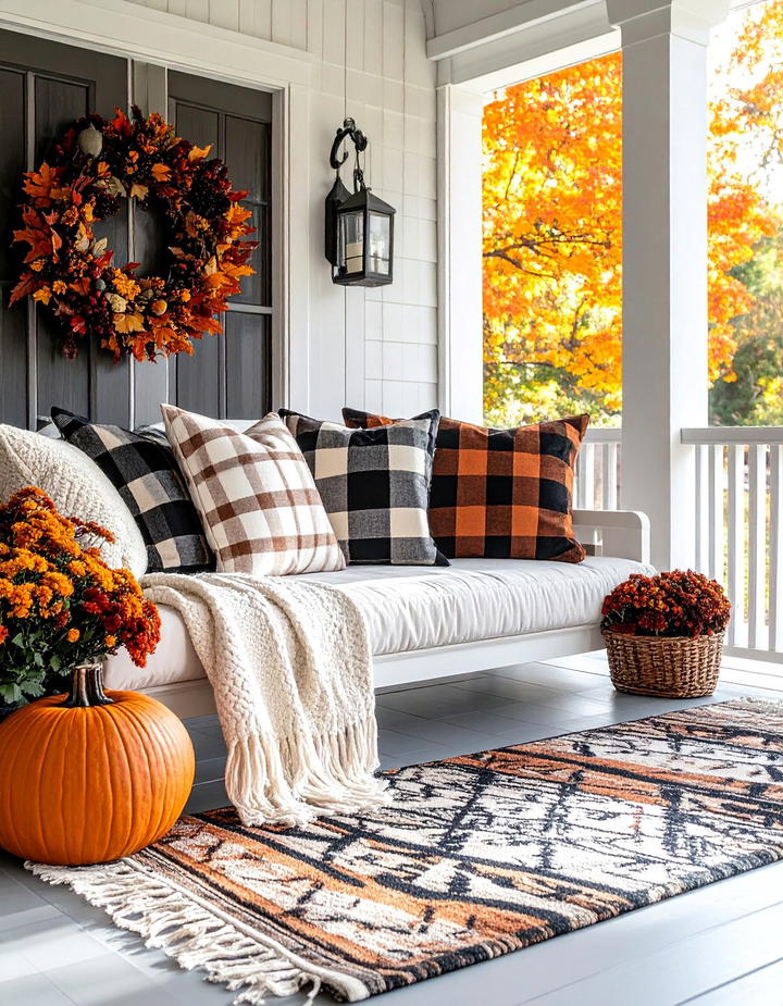 Checkered Pattern Mix - 50 modern fall porch decor ideas