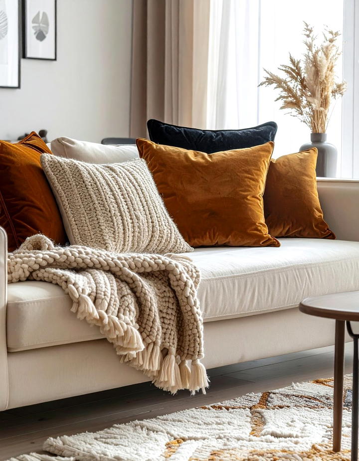 Chunky Knit Pillows - 50 living room fall decor ideas