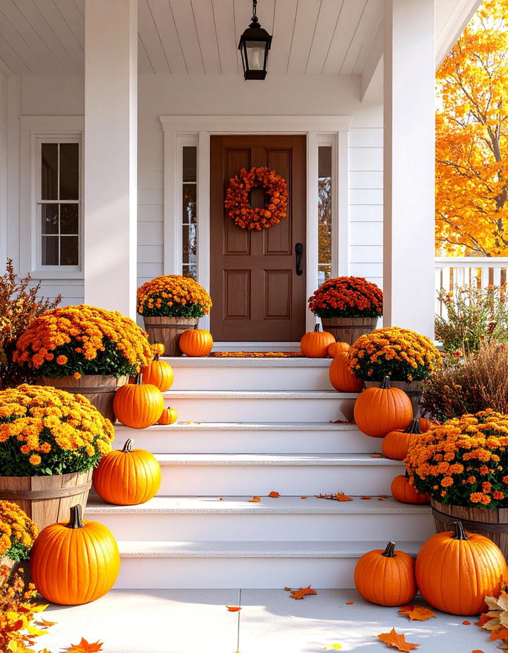 Classic Pumpkin Pathway Porch - 50 fall porch decor ideas