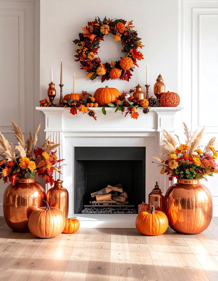 Copper Accent Fireplace - 50 fall fireplace decor ideas